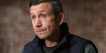 Ken Martin, chair of the DNC, looks on during an interview with Reuters in Trenton, New Jersey