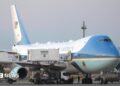 A view of the Air Force One plane in Turkey on July 8 with catering truck in the foreground
