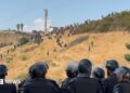 Spanish military personnel at the Tarajal border in Ceuta, Spain