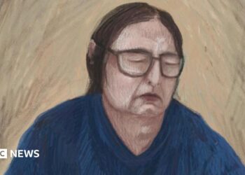 A courtroom sketch shows Erin Patterson attending proceedings via a video link from the Dame Phyllis Frost Centre, in the Victorian Court of Appeal in Melbourne, Australia, August 19