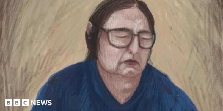A courtroom sketch shows Erin Patterson attending proceedings via a video link from the Dame Phyllis Frost Centre, in the Victorian Court of Appeal in Melbourne, Australia, August 19