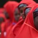 Brides wearing red hijabs from the 2023 Kano mass wedding in Nigeria