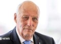 Norway's King Harald during a press conference on the royal yacht Norge in Aarhus, Denmark June 16, 2023.