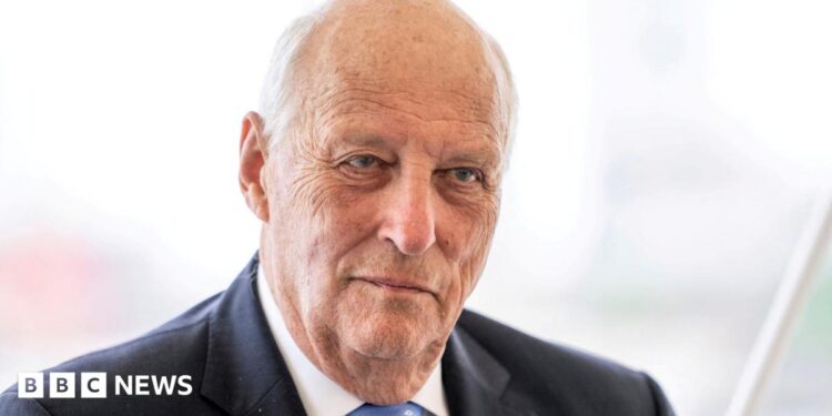 Norway's King Harald during a press conference on the royal yacht Norge in Aarhus, Denmark June 16, 2023.