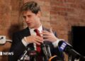 Yiannopoulos seen holding a news conference in 2017