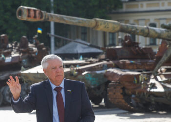 U.S. Senator Lindsey Graham (R-SC) speaks to the media in Kyiv