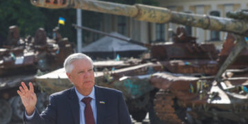 U.S. Senator Lindsey Graham (R-SC) speaks to the media in Kyiv