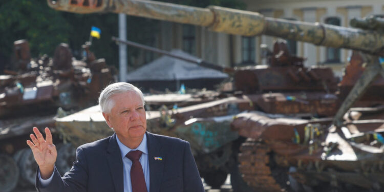 U.S. Senator Lindsey Graham (R-SC) speaks to the media in Kyiv