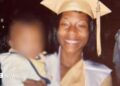 Handout image of Sonya Massey wearing a graduation cap. She carries a child, whose face has been blurred