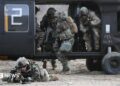 US soldiers from the 2nd Infantry Division participate in the joint Freedom Shield (FS) exercise with South Korean soldiers in Paju, South Korea, 16 March 2023.
