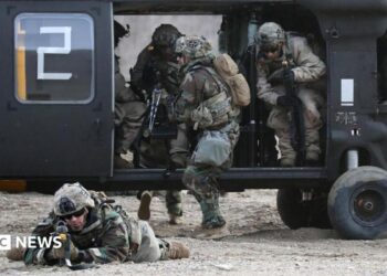US soldiers from the 2nd Infantry Division participate in the joint Freedom Shield (FS) exercise with South Korean soldiers in Paju, South Korea, 16 March 2023.