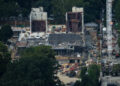 Workers continue construction of a helipad and Ballroom on the South Lawn of the White House