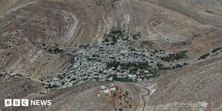 An aerial view of the village of Beit Jinn in Damascus, Syria