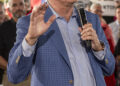Attorney General Ken Paxton speaks on how he plan to keep Texas red while comparing himself to his opponent State Rep. James Talarico during his “Rally in the Valley” in McAllen on July 14, 2026.