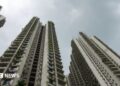 High-rise apartment buildings in Forest City seen from below