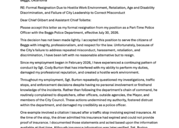 Sappington Resignation Beggs Police
