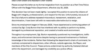 Sappington Resignation Beggs Police