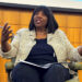 FILE PHOTO: Federal Reserve Governor Lisa Cook speaks at the Stanford Institute of Economic Policy Research in Palo Alto
