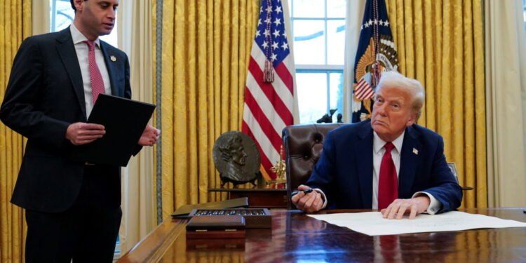 U.S. President Trump signs executive orders at the White House in Washington