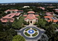 Stanford University's campus is seen from atop Hoover Tower in Stanford, California