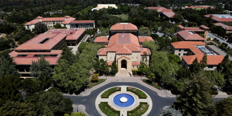 Stanford University's campus is seen from atop Hoover Tower in Stanford, California