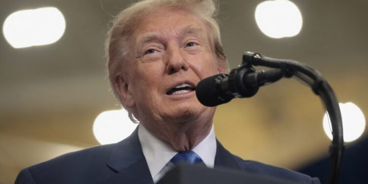 U.S. President Trump participates in a Congressional Space Medal of Honor presentation, at NASA's Johnson Space Center in ...