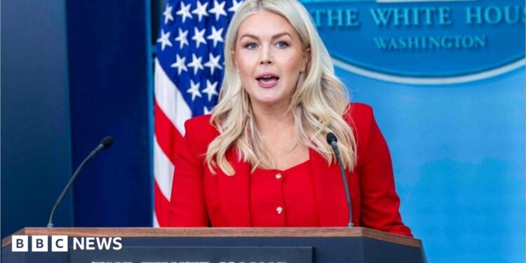 White House Press Secretary Karoline Leavitt speaks during a press briefing in the James S. Brady Press Briefing Room at the White House in Washington, D.C., United States, on 23 July 2026