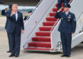U.S. President Trump disembarks Air Force One at Joint Base Andrews