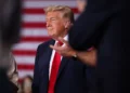 A video exposing Trump’s bald patch has fueled more speculation about his changing hair. (Photo by Samuel Corum/Getty Images)