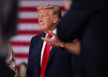 A video exposing Trump’s bald patch has fueled more speculation about his changing hair. (Photo by Samuel Corum/Getty Images)