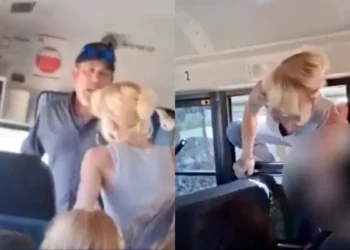 A California woman climbed through a bus door after the driver refused to let the kids off.