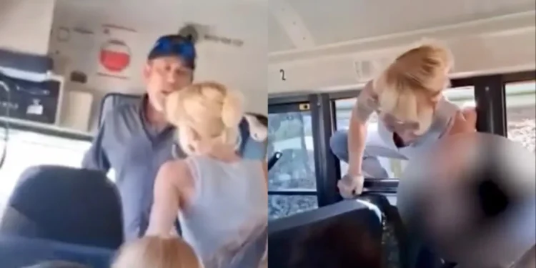 A California woman climbed through a bus door after the driver refused to let the kids off.