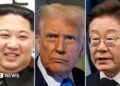 Kim Jong Un, Donald Trump and Lee Jae Myung are seen.