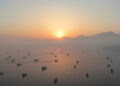 FILE PHOTO: A drone view shows vessels in the Strait of Hormuz, as seen from Musandam