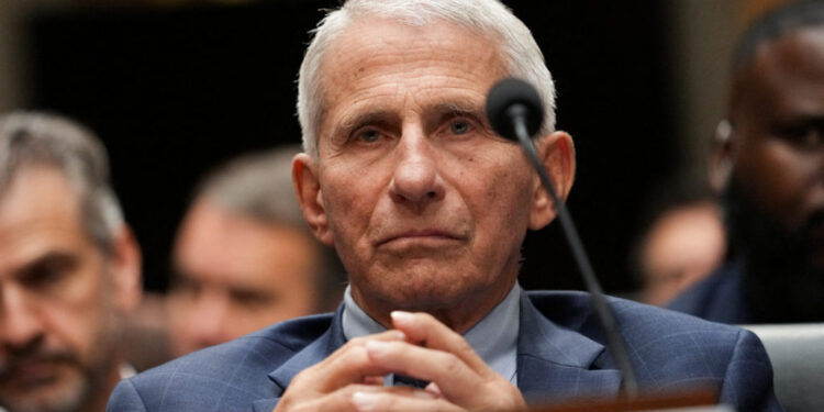 FILE PHOTO: Former NIAID director Anthony Fauci appears before U.S. Senate panel under subpoena about his role in the nati...