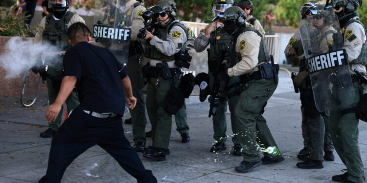 Protest against federal immigration sweeps, in Los Angeles
