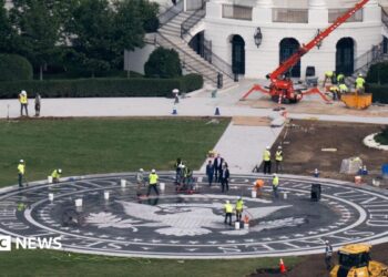 Aerial shot of the White House helipad under construction