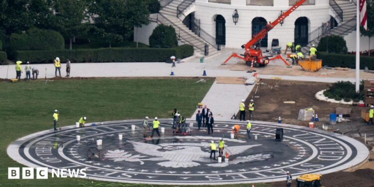 Aerial shot of the White House helipad under construction