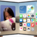 An image of the new foldable iPhone Duo in a woman's hands, being opened like a book.