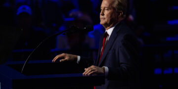 Texas Attorney General and U.S Senate candidate Ken Paxton speaks at the 2026 Republican Convention in Dallas Texas on Wednesday, Sept. 9, 2026