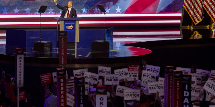 Texas Attorney General and Republican nominee for U.S. Senate speaks at the 2026 Republican Convention in Dallas on Sept. 9, 2026.