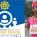 A poster from the South African police which reads: There is no waiting period to report a missing person, next to a photo of Elizabeth Moselakgomo. She is wearing a pink running top with a number pinned to it, along with a pink cap. She is smiling.