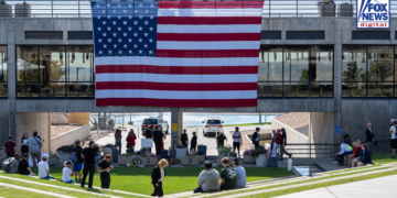 A view of the location where Charlie Kirk was shot one year ago.