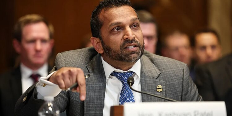 Kash Patel speaking at a witness table during a Senate committee hearing.