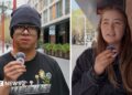 Split image, on the left is a young man wearing glasses and a beanie, on the right is a young woman wearing a black jacket. They are both standing on the street in Sydney, Australia.