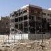 General view of a five-storey building in Tehran. The building has been shelled-out by a reported missile attack, the outer brickwork is no longer visible and instead the building is hollowed out but is still standing. It is surrounded by rubble