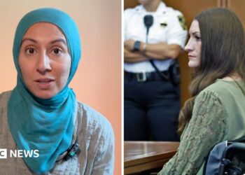 On the left, Asma Khalid; on the right, Lindsay Clancy sits in the courtroom.