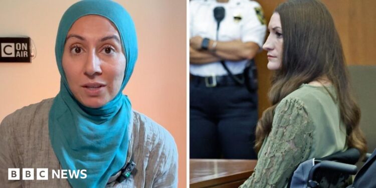On the left, Asma Khalid; on the right, Lindsay Clancy sits in the courtroom.