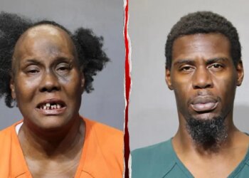 Two mugshots are seen side by side.
