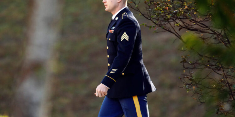 U.S. Army Sergeant Bowe Bergdahl arrives at the courthouse for the second day of sentencing proceedings in his court marti...